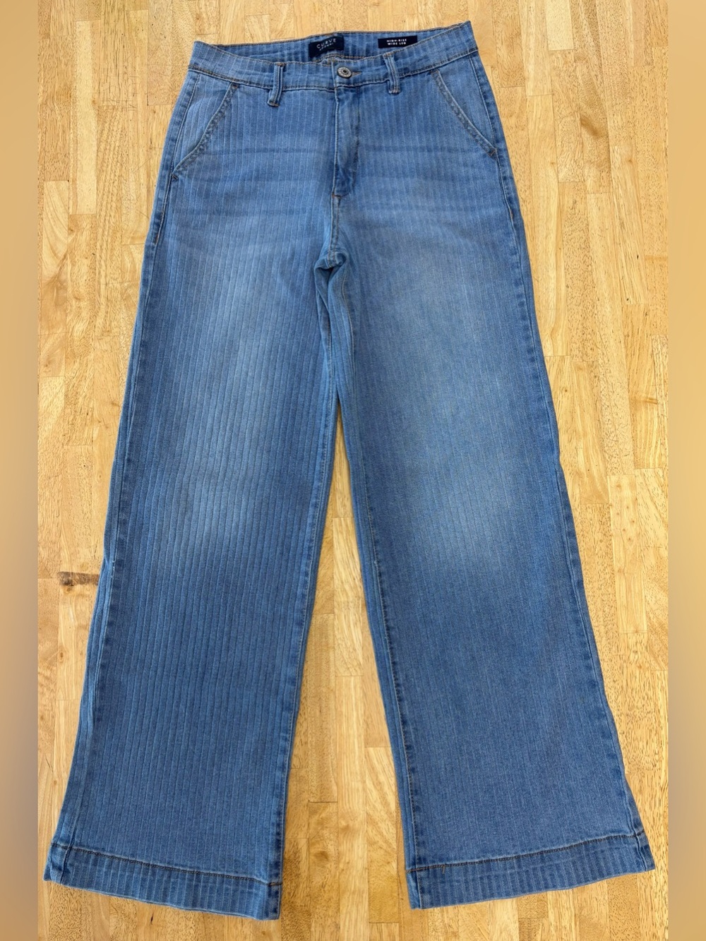 Curve Appeal Bowery Stripe High Rise Wide Leg Pinstripe Blue Denim Jeans 6 28